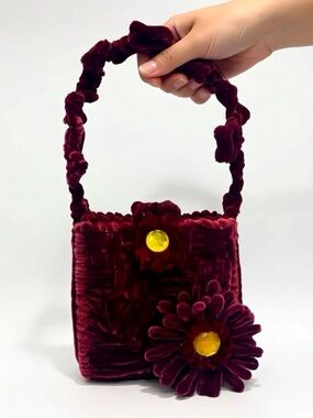 Velvet Floral Mini Bag in Deep Burgundy